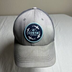 COSTA Del Mar Shark Patch Don't Fear‎ The Fin Ocearch Trucker Hat Mesh Grey Cap